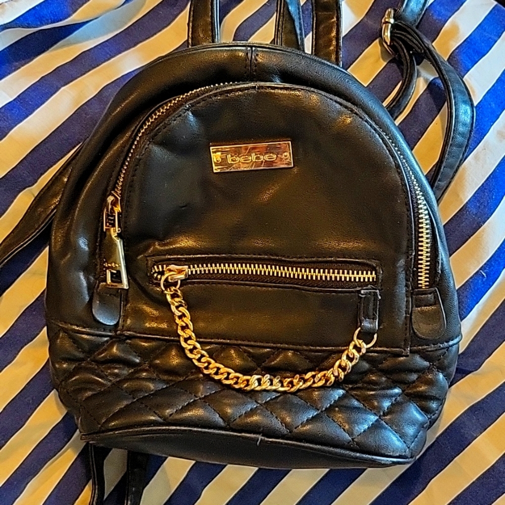 Bebe quilted Faux Leather mini black backpack
